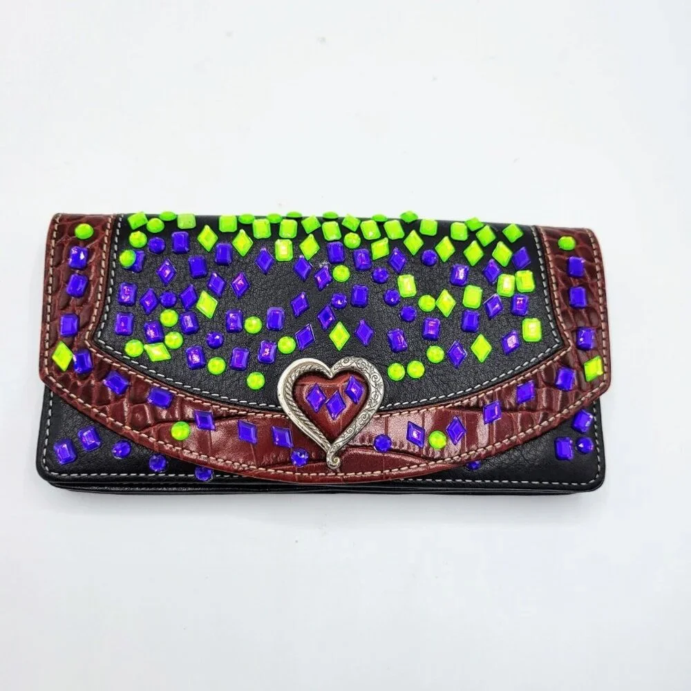 Brighton Multi Colored Bejeweled Wallet Purse Missing Strap Boho Dressy - Picture 12 of 12